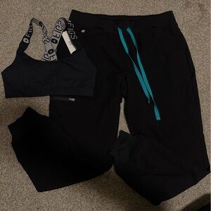 Figs Black scrub Set with Blue Highlights